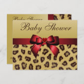 Leopard Print, Bow & Heart Babydusche Einladung (Vorne/Hinten)