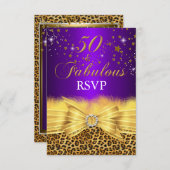 Leopard Print & Bow Lila 50 & Fabulous UAWG RSVP Karte (Vorne/Hinten)