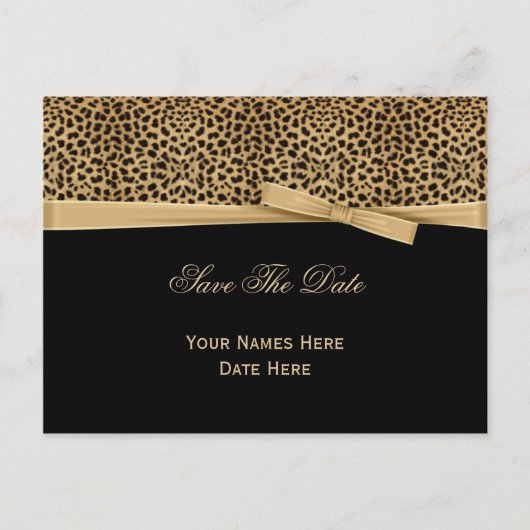 Leopard Print Bow Ribbon auf schwarz Save the Date Ankündigungspostkarte (Vorderseite)