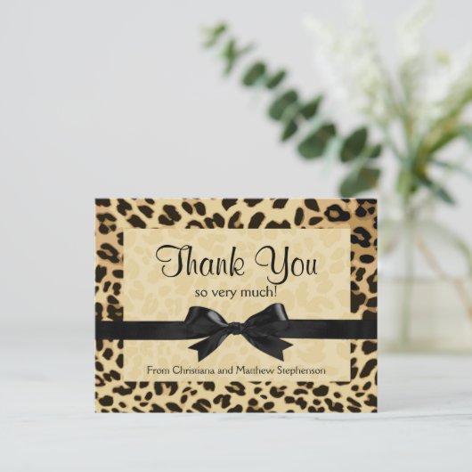 Leopard Print Bow Vielen Dank Postkarte (Stehend Vorderseite)