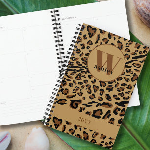 Leopard Print Braun Schwarz Monogrammiert 2023 Planer