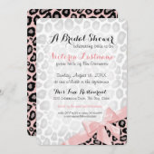 Leopard Print Brautparty Pink Bow Einladung (Vorne/Hinten)
