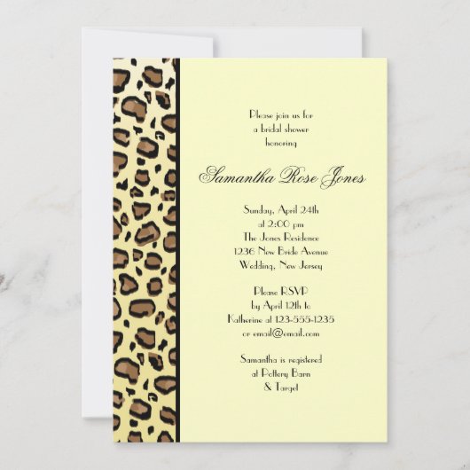 Leopard Print Bridal Dusche Einladung Streifen (Vorderseite)