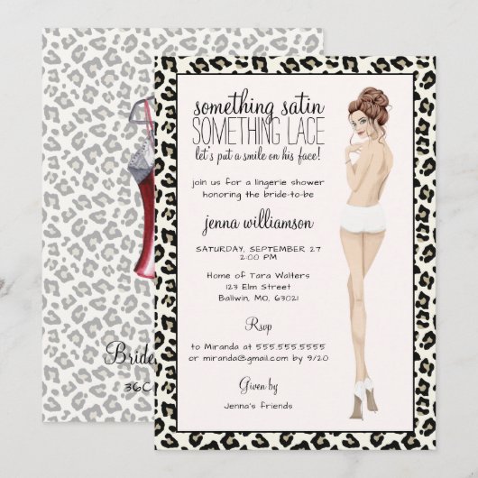 Leopard Print Bride Lingerie Dusche Einladung (Vorne/Hinten)