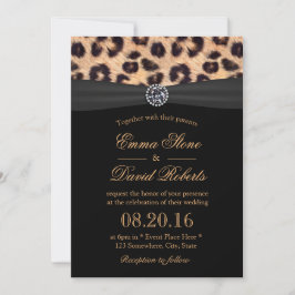Leopard Print Bright Diamond Black Ribbon Wedding Einladung