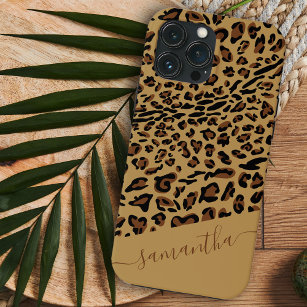 Leopard Print Brown Black Elegant Script Name Case-Mate iPhone Hülle