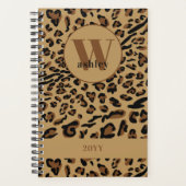 Leopard Print Brown Black Mit Monogramm 2023 Planer (Vorderseite)