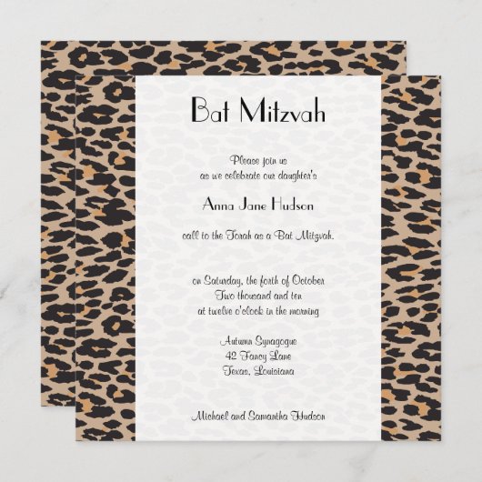 Leopard Print, Brown Leopard, Bat Mitzvah Einladung (Vorne/Hinten)