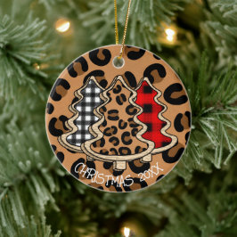 Leopard Print, Buffalo Kariert, Weihnachtsbäume Keramik Ornament