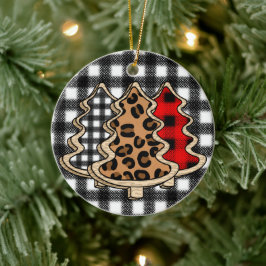 Leopard Print, Buffalo Kariert, Weihnachtsbäume Keramik Ornament