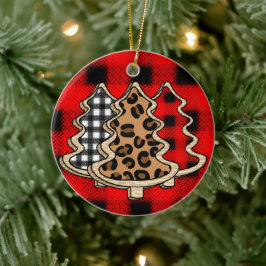 Leopard Print, Buffalo Kariert, Weihnachtsbäume Keramik Ornament