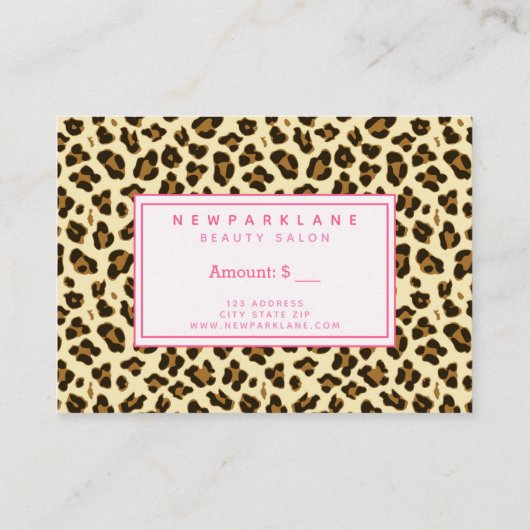 Leopard Print Business Geschenkgutschein Visitenkarte (Rückseite)