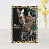 Leopard Print Cat-Themed Geburtstagskarte Karte (Gelbe Blume)