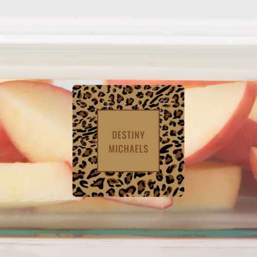 Leopard Print Colour Coded Waterproof Square Name Etiketten (Befestigt)