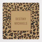 Leopard Print Colour Coded Waterproof Square Name Etiketten (Design 1)