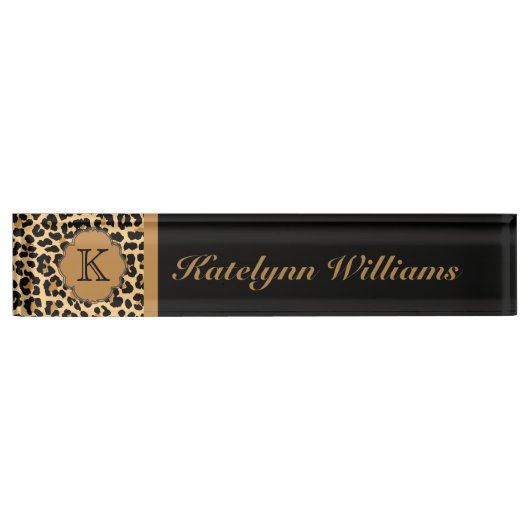 Leopard Print Custom Monogram Desk Name Plate Namensplakette (Vorderseite)
