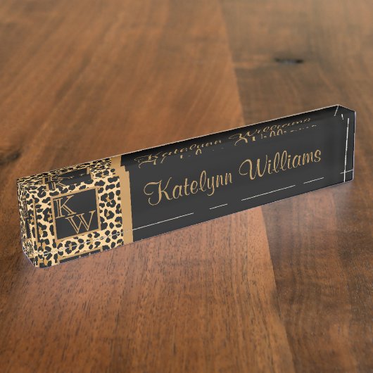 Leopard Print Custom Monogram Desk Name Plate Namensplakette (Seite)