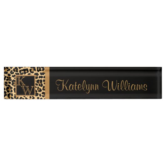 Leopard Print Custom Monogram Desk Name Plate Namensplakette (Vorderseite)
