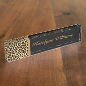 Leopard Print Custom Monogram Desk Name Plate Namensplakette (Seite)