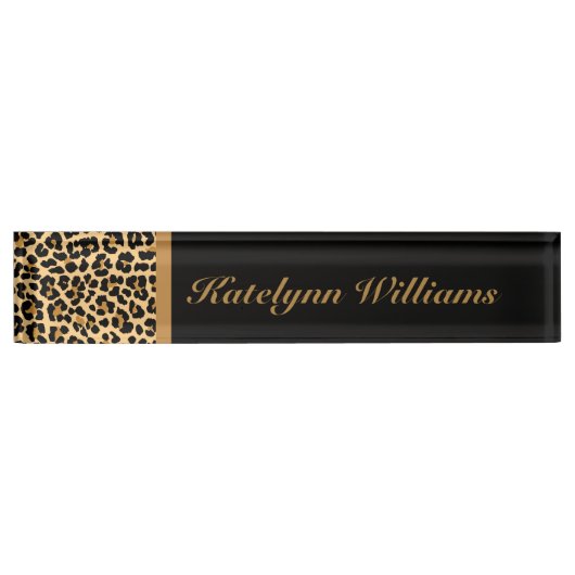 Leopard Print Custom Monogram Desk Name Plate Namensplakette (Vorderseite)