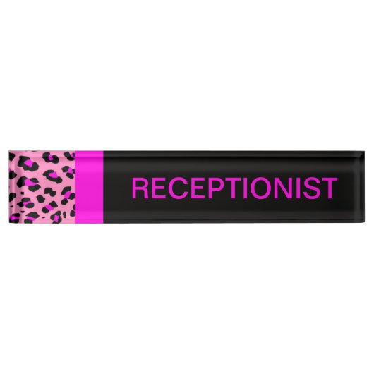 Leopard Print Custom Pink Schreibtisch Name Plate Namensplakette (Vorderseite)