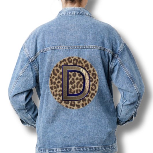 Leopard Print D Blue Womens Denim Jean Jacket Jeansjacke