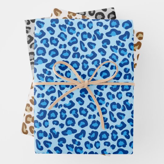Leopard Print, Denim Blue, Cream, Grau Geschenkpapier Set (Beispiel)