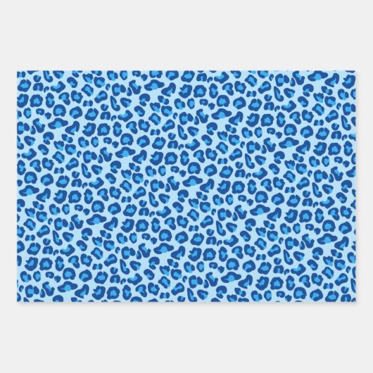 Leopard Print, Denim Blue, Cream, Grau Geschenkpapier Set (Vorderseite)