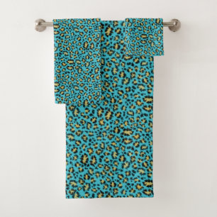 Leopard print_denser auf dem gemütlichen blauen Se Badhandtuch Set