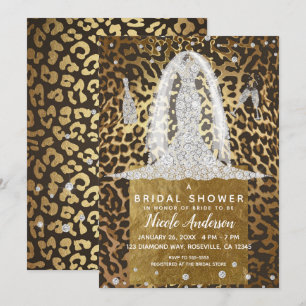 Leopard Print Diamond Wedding Dress Brautparty Einladung
