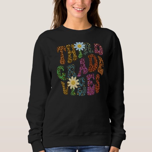Leopard Print DRITTER GRADE VIBES Lehrer Friedens- Sweatshirt (Vorderseite)