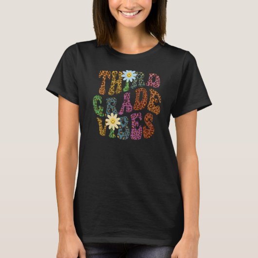 Leopard Print DRITTER GRADE VIBES Lehrer Friedens- T-Shirt (Vorderseite)