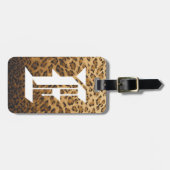 Leopard Print E Monogram Initialen Gepäckmarke Gepäckanhänger (Vorderseite horizontal)