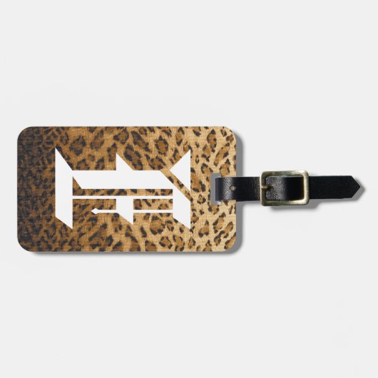 Leopard Print E Monogram Initialen Gepäckmarke Gepäckanhänger (Vorderseite horizontal)