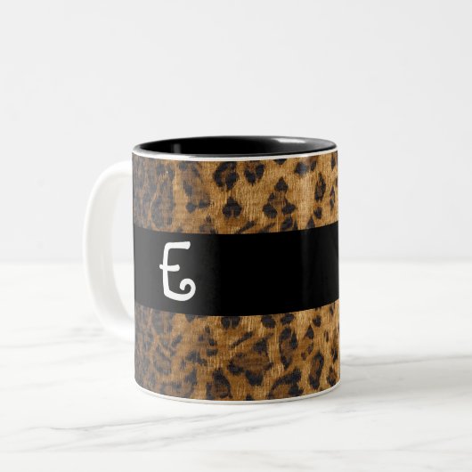 Leopard Print E Monogramm Initialen Coffee Tasse C (Vorderseite Links)