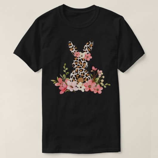 Leopard Print Easter Bunny Rabbit Holiday Blume T-Shirt (Design vorne)