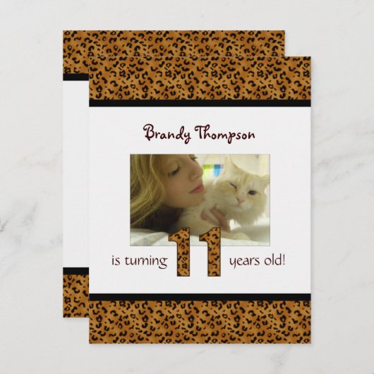 Leopard Print: Einladung zum 11. Geburtstag (Vorne/Hinten)