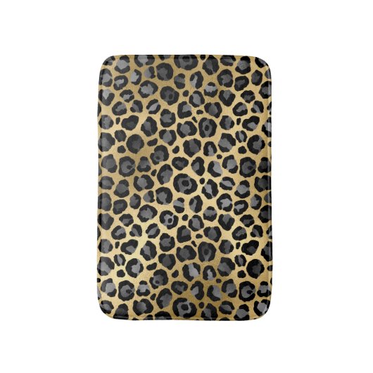 Leopard Print elegant grau , schwarz & goldfarben Badematte (Vorderseite Vertikal)