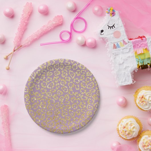 Leopard Print Elegant Lila & Gold Pappteller (Party)