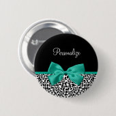Leopard Print Emerald Green Ribbon Bow Chic Name Button (Vorne & Hinten)