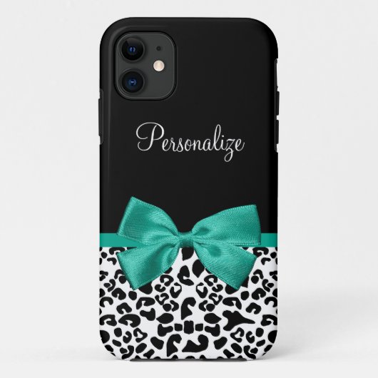 Leopard Print Emerald Green Ribbon Bow Chic Name Case-Mate iPhone Hülle (Rückseite)