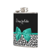 Leopard Print Emerald Green Ribbon Bow Chic Name Flachmann (Links)