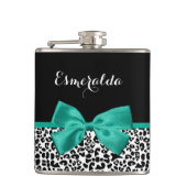 Leopard Print Emerald Green Ribbon Bow Chic Name Flachmann (Vorderseite)