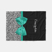 Leopard Print Emerald Green Ribbon Bow Chic Name Fleecedecke (Vorderseite (Horizontal))