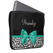 Leopard Print Emerald Green Ribbon Bow Chic Name Laptopschutzhülle (Vorne Rechts)
