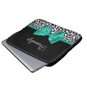 Leopard Print Emerald Green Ribbon Bow Chic Name Laptopschutzhülle (Vorne Knopf)