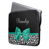 Leopard Print Emerald Green Ribbon Bow Chic Name Laptopschutzhülle (Vorderseite Links)