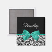 Leopard Print Emerald Green Ribbon Bow Chic Name Magnet (Vorderseite/Rückseite)
