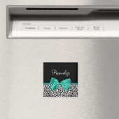 Leopard Print Emerald Green Ribbon Bow Chic Name Magnet (In Situ (Geschirrspüler))