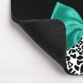 Leopard Print Emerald Green Ribbon Bow Chic Name Mousepad (Ecke)